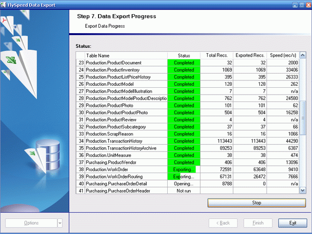Screenshot vom Programm: FlySpeed Data Export