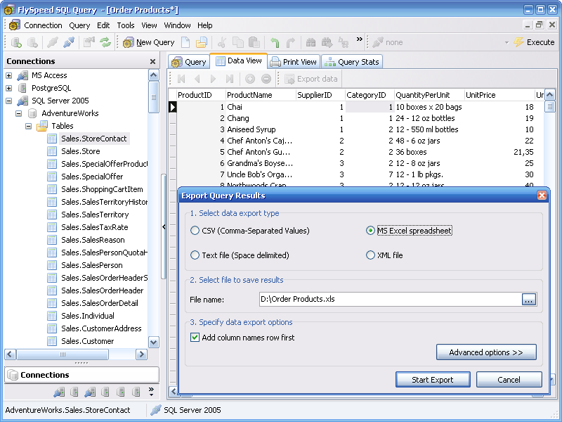 Exporting data to XLS, CSV, Text and XML