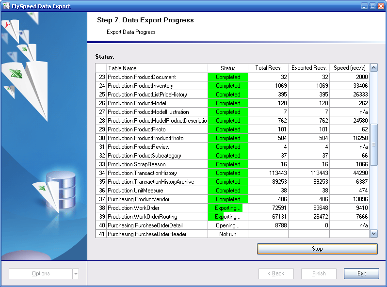 Exporting data