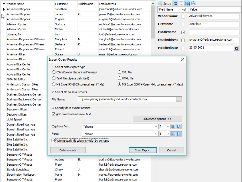 Exporting data to Excel, CSV, Text, XML and other office formats