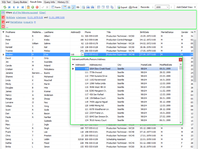 Easy data filtration and ability to lookup for data in referenced tables